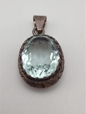 Vintage Taxco-Style Sterling Silver Ice Blue Stone Pendant
